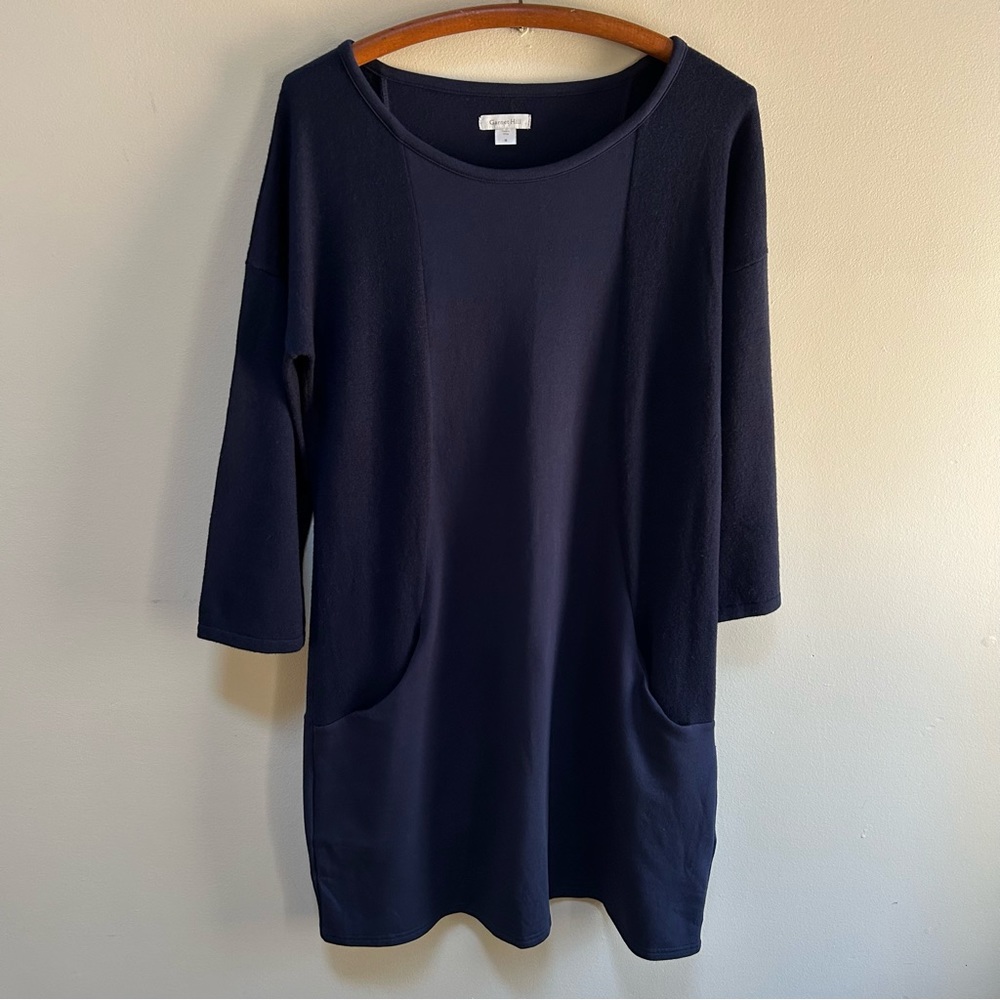 Garnet Hill ~Navy Blue Panel 3/4 Sleeve Dress